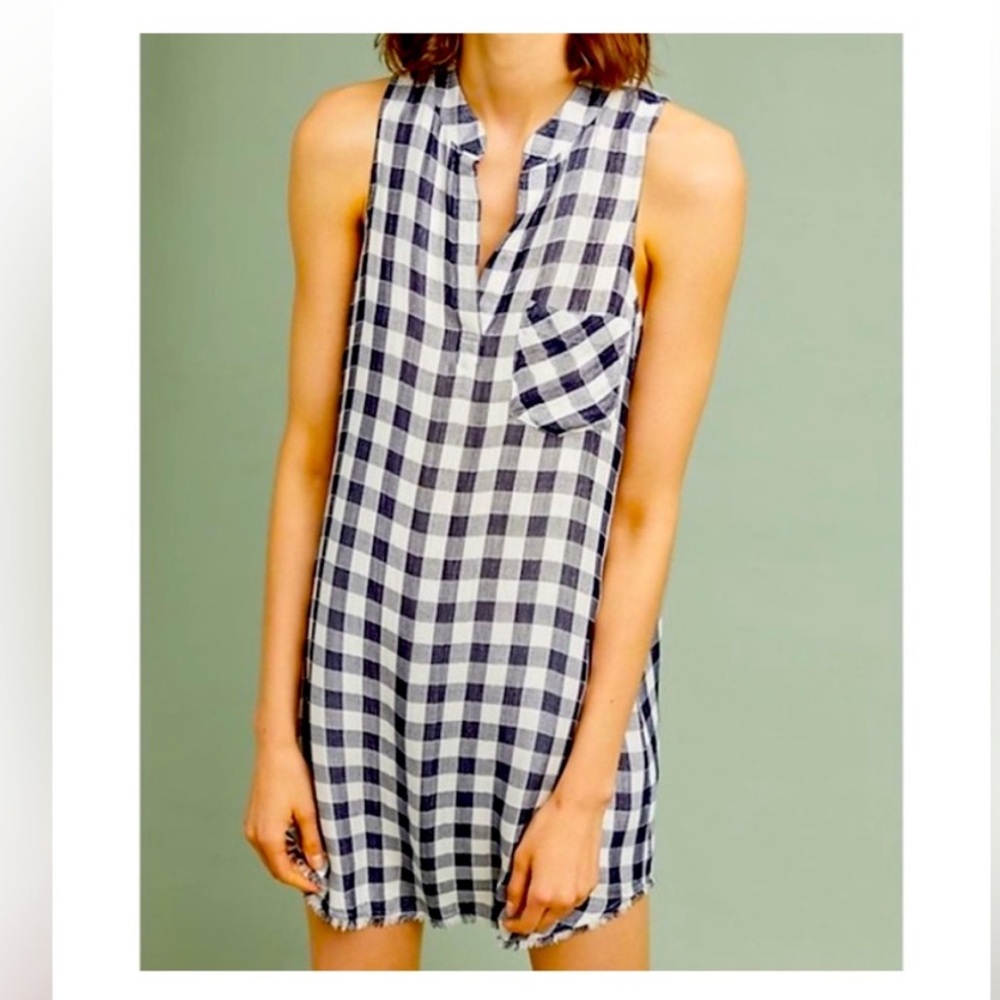 Anthropologie Cloth & Stone Gingham Maroney Button Down Back Dress Size Small
